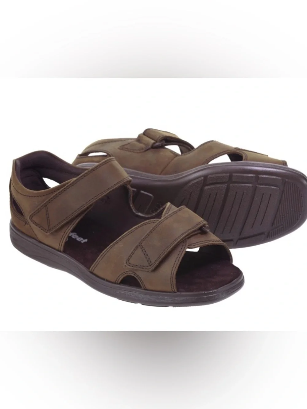 Cosyfeet Bingley Brown Waxed Leather Extra Wide Adjustable Sandals Sz 10 O/S